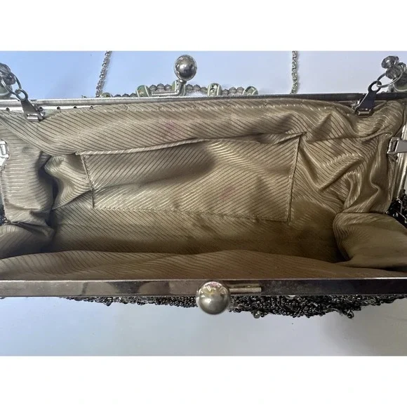 Vintage Silver Beaded and Sequin Clutch - Picture 4 of 5